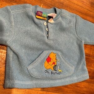 Pooh Bear Disney 2006 3-6 Month Oh Bother Blue Pocket Fleece Baby Infant Sweater